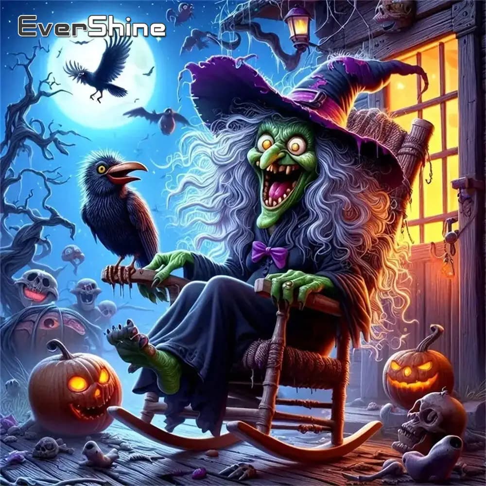 Evershine Diamond Painting Witch Portrait Acrylic Craft Supplies Diamond Embroidery Bad Person DIY Mosaic Moon Halloween Gift