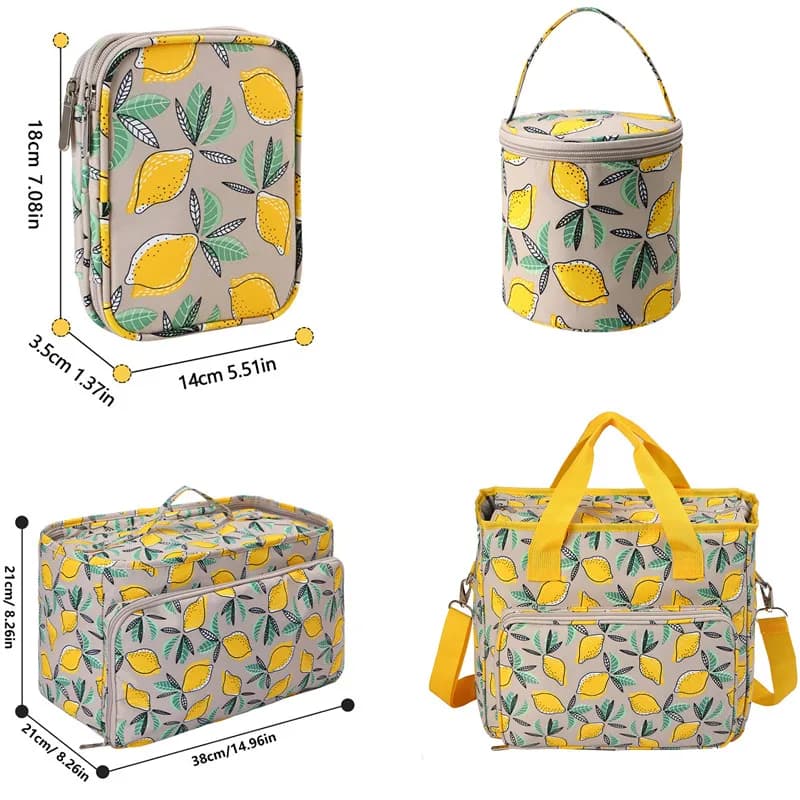 Borsa Vuota Piccola per Conservazione Filati, Giallo Limone, in Lana Lavorata a Maglia, Portatile da Viaggio per Organizzare Uncinetti e Strumenti da Cucito