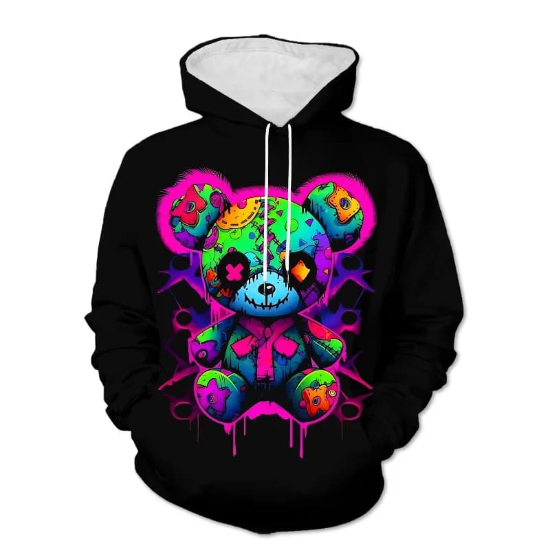 Dark Graffiti Violent Bear Print Hoodie Street Trendy Brand Personalized Loose Couple Top