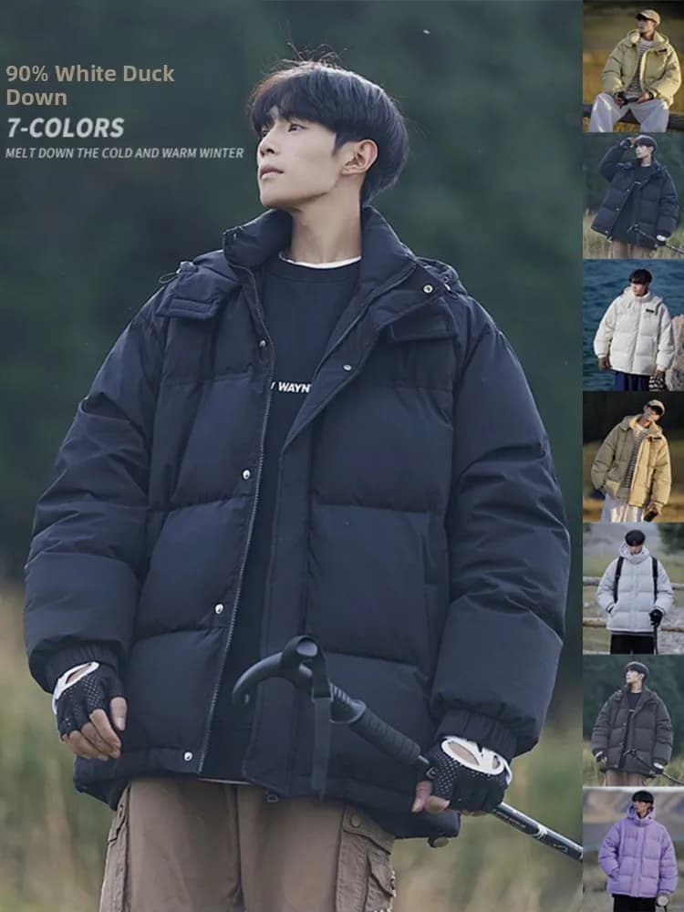 Giacca Invernale da Uomo Imbottita in Piuma d'Oca Bianca, Cappotto con Cappuccio Stile Puffer, Taglie Grandi, per Uso Casual Urbano e Outdoor