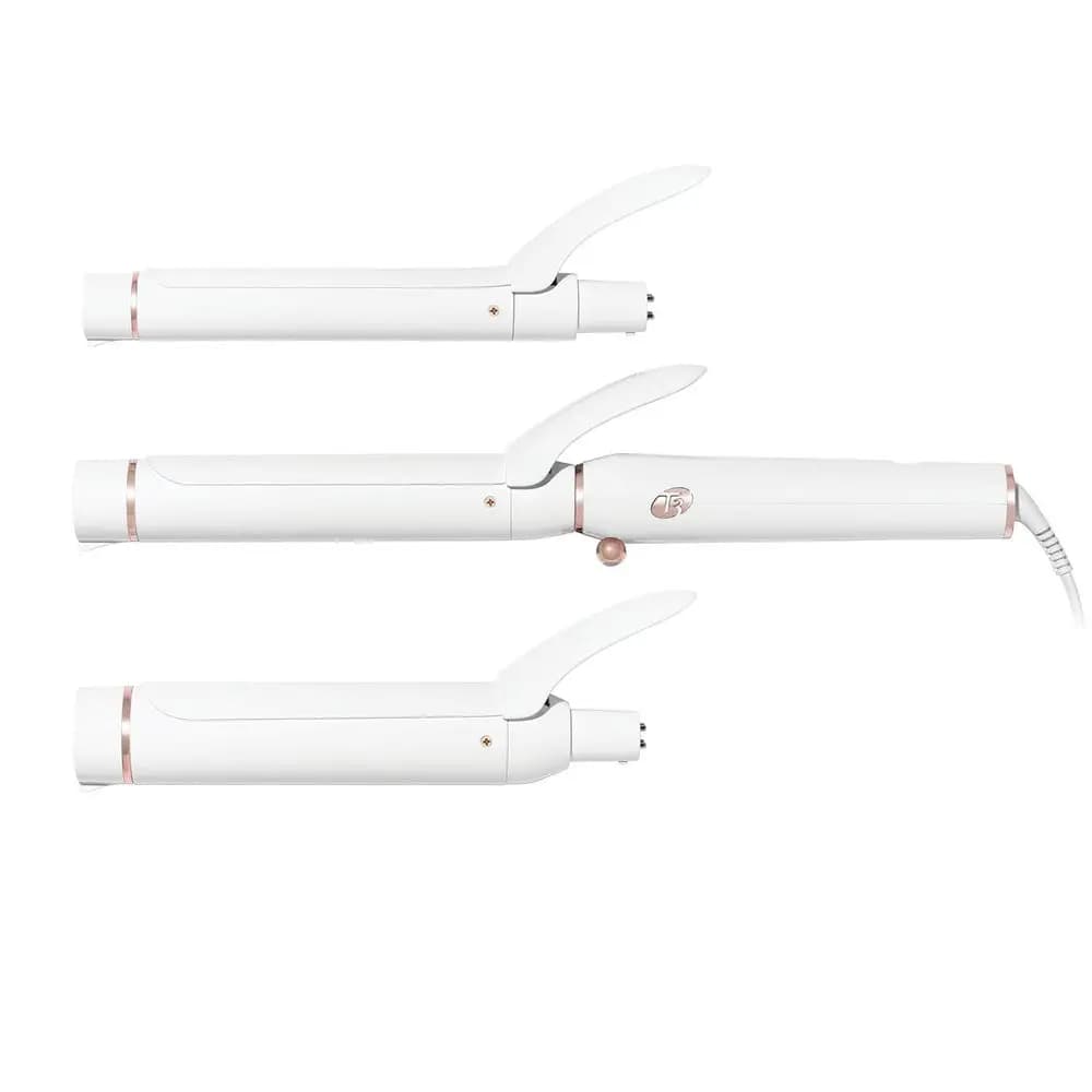 Set Professionale di Ferro Arricciacapelli Ionico Intercambiabile con 3 Clip, Bacchetta, Cilindri Lunghi, 9 Impostazioni di Calore, Generatore di Ioni, Bianco/Rosa