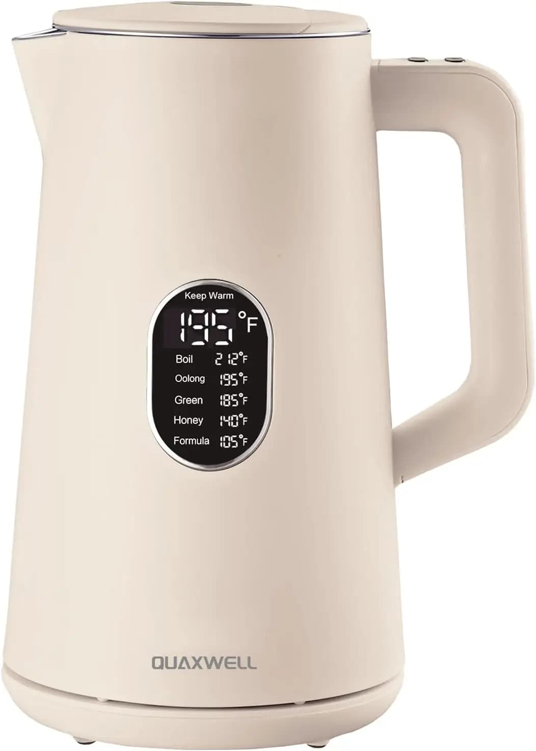 1.5 litre stainless steel electric kettle, double wall, rapid boiling, 5 temperature control, LED, automatic shutdown, keeps warm, white cream
