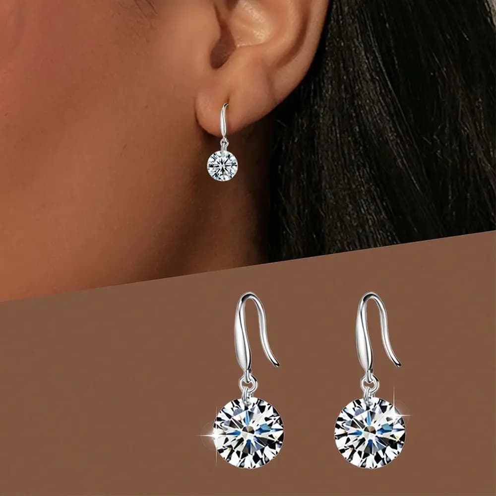 1 Pair Elegant Silver Cubic Zirconia Teardrop Earrings, Shiny Design, Womens Christmas Party Gift