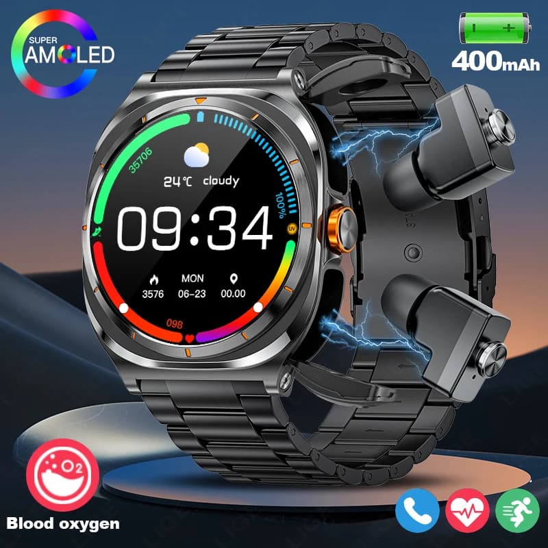 LIGE 2025 Orologio Auricolari wireless Orologio intelligente 2 in 1 Chiamata Bluetooth 100 + Modalità sportiva Corsa all'aperto Salute Smart Watch Uomo Donna