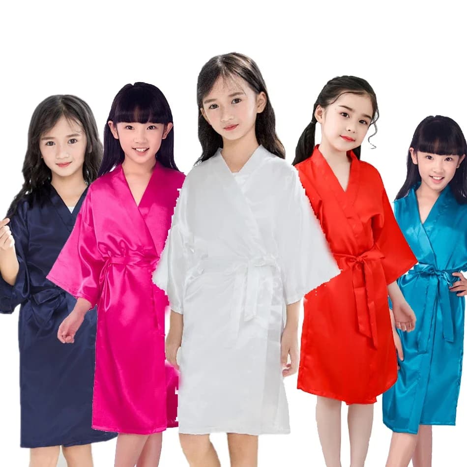 Girls Robes for Kids Solid Silk Satin Robes kids bathrobe Sleepwear nightdress for wedding Spa Party Birthday