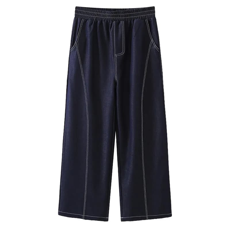 Jeans da donna alla moda taglie forti stile autunnale a vita alta linea luminosa pantaloni a gamba dritta in denim Lyocell 8593