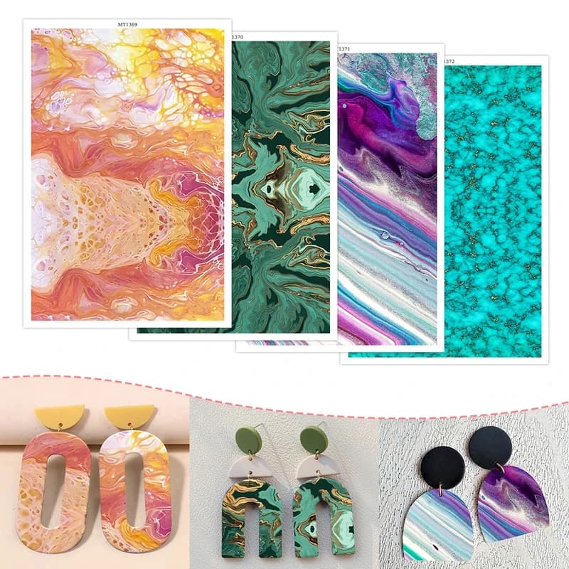 Polymer Clay Transfer Paper Colorful Water Ink Texture Soluble Disposable Stickers Earrings Jewelry DIY Crafting Art Supplies