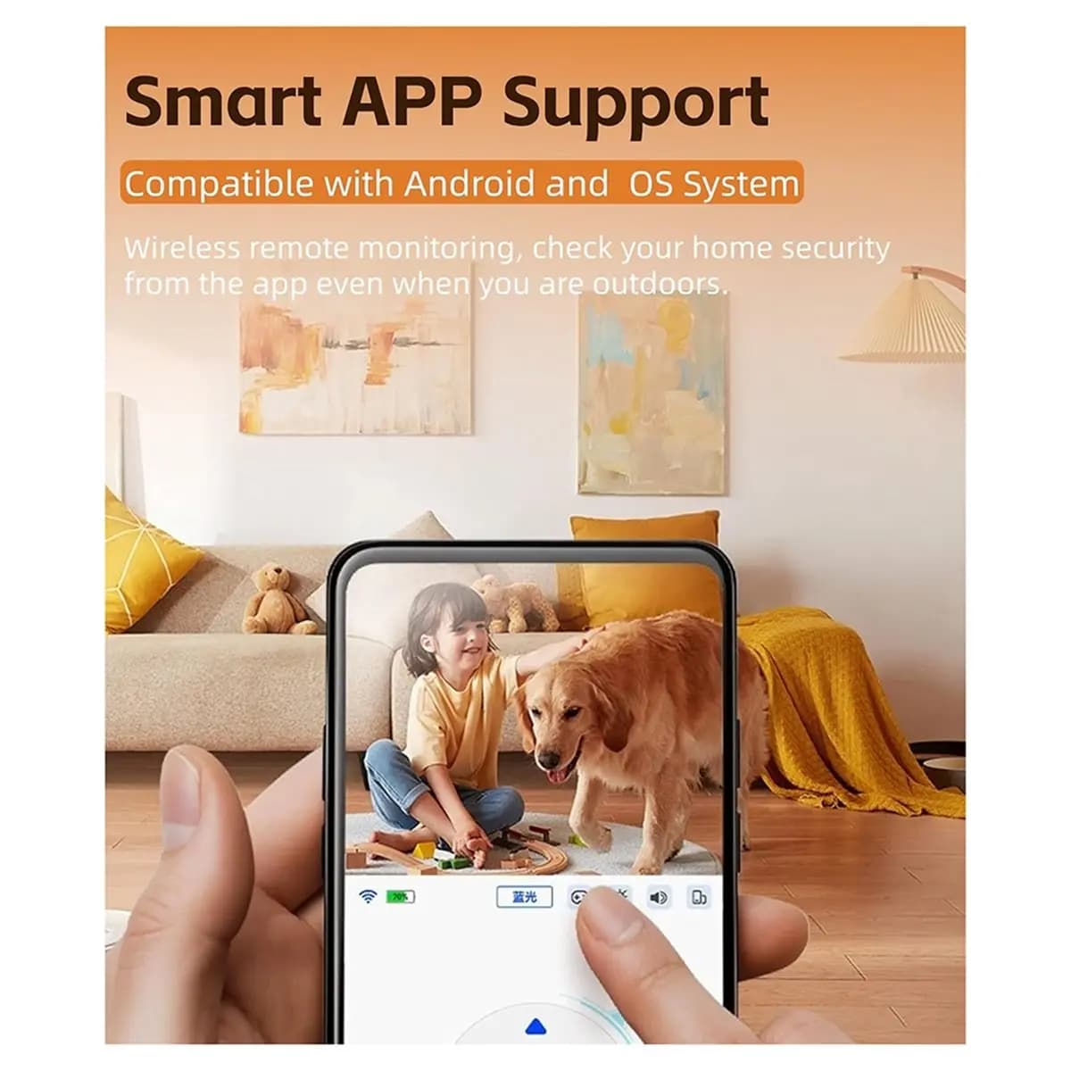 Telecamera di sicurezza domestica ABZJ, monitor per animali domestici con doppia lente 1080P, telecamera di sicurezza Wi-Fi, vista panoramica a 360 gradi, controllo tramite APP