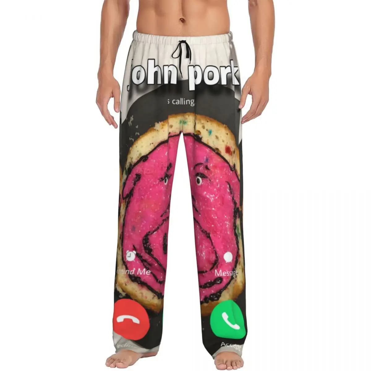 Personalizzato John Pork sta chiamando pantaloni del pigiama da uomo divertente maiale pigiameria lounge pantaloni da notte elasticizzati con tasche