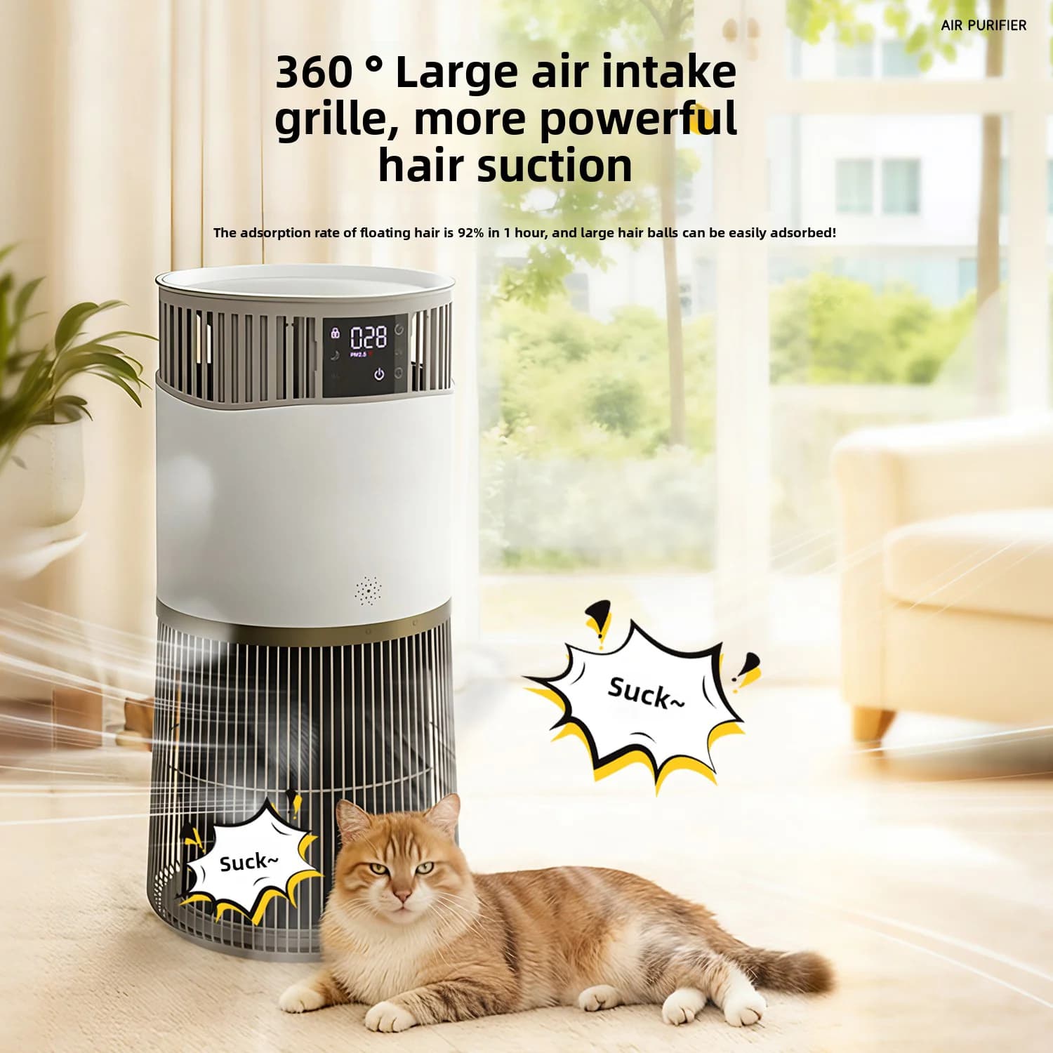 Purificatore d'Aria Elettrico per Tutta la Casa, per Animali Domestici, con Aromaterapia, Struttura in Plastica, Display Digitale in Tempo Reale, Filtro H13, Ioni Negativi