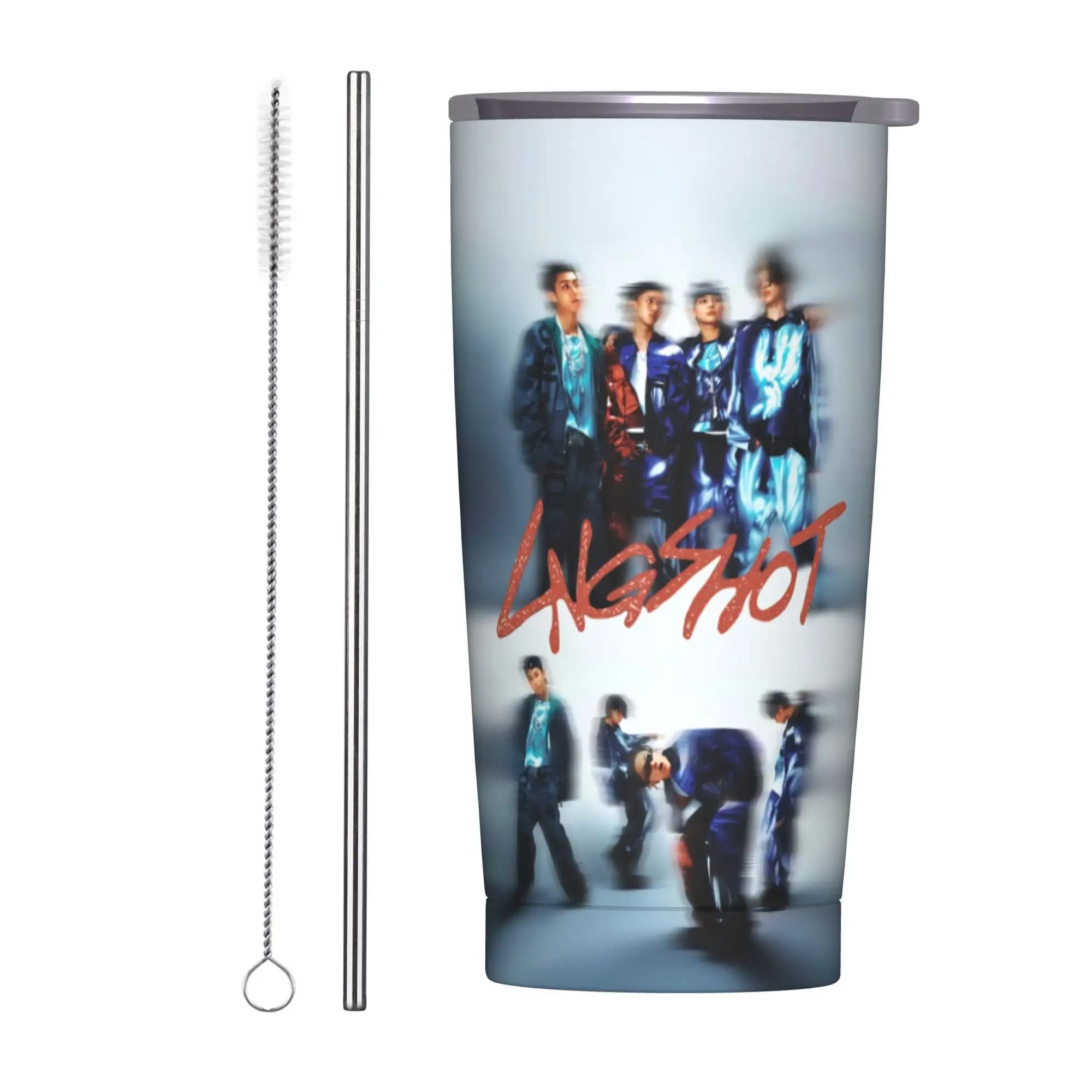 Borraccia Termica Isolante Kpop Group Lngshot con Coperchio e Cannuccia, Tazza Sottovuoto per Viaggi e Auto, 20oz