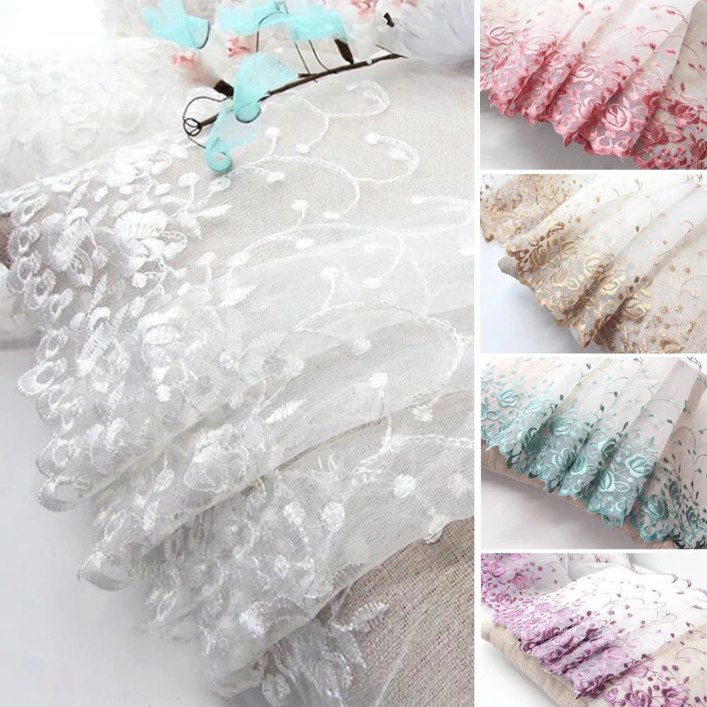 1 Yard Colorful Flower Border Embroidered Lace Fabric DIY Women's Dress Clothing Curtain Accessories Sewing Repair