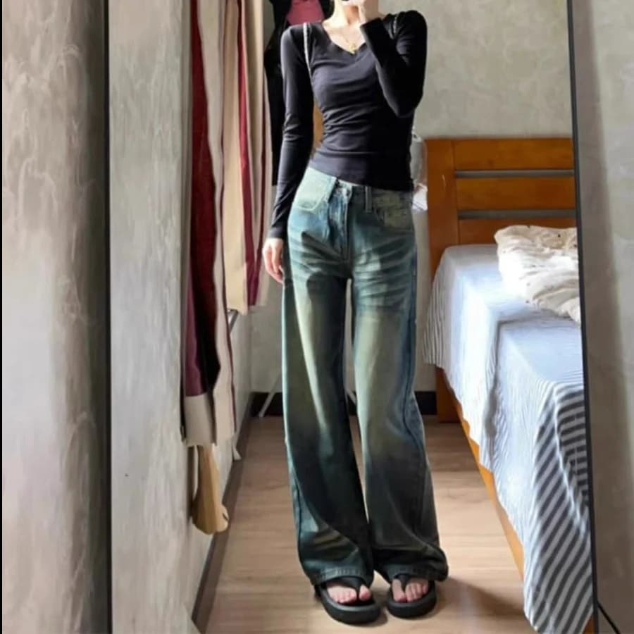 New plus Size Women's Straight Leg Jeans High Waist Wide Leg Slim Fit Mom Jeans Casual High Waist Denim Pants Spring Autumn