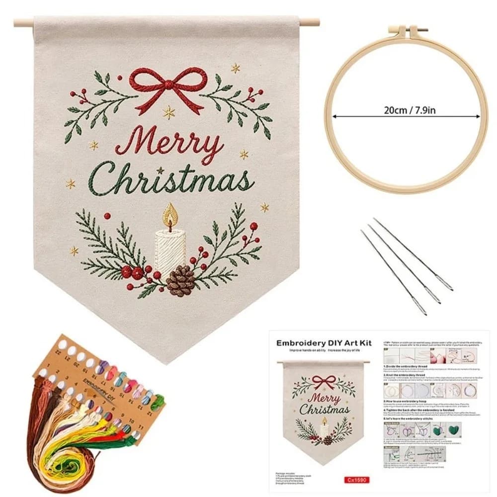 Handmade Christmas Embroidery Kit Santa Claus Tree Deer Cross Stitch Set Suitable Beginners Snowman DIY Embroidery Kit