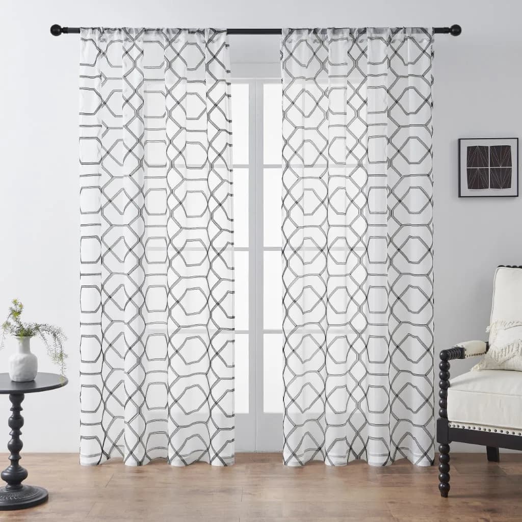 2 tende in chiffon con stampa geometrica, per camera da letto, soggiorno, tende filtranti, tende moderne stampate