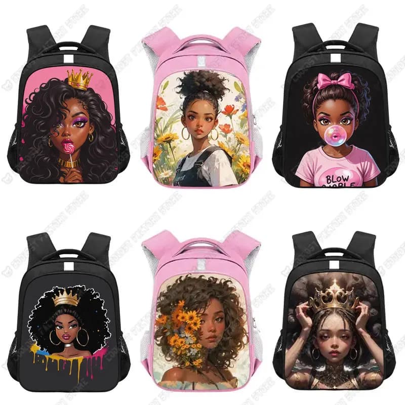 Zaino per ragazze dell'Africa americana per adolescenti Borse da scuola modello donna afro Zaino per zainetto Zaino per laptop Borsa per libri da viaggio