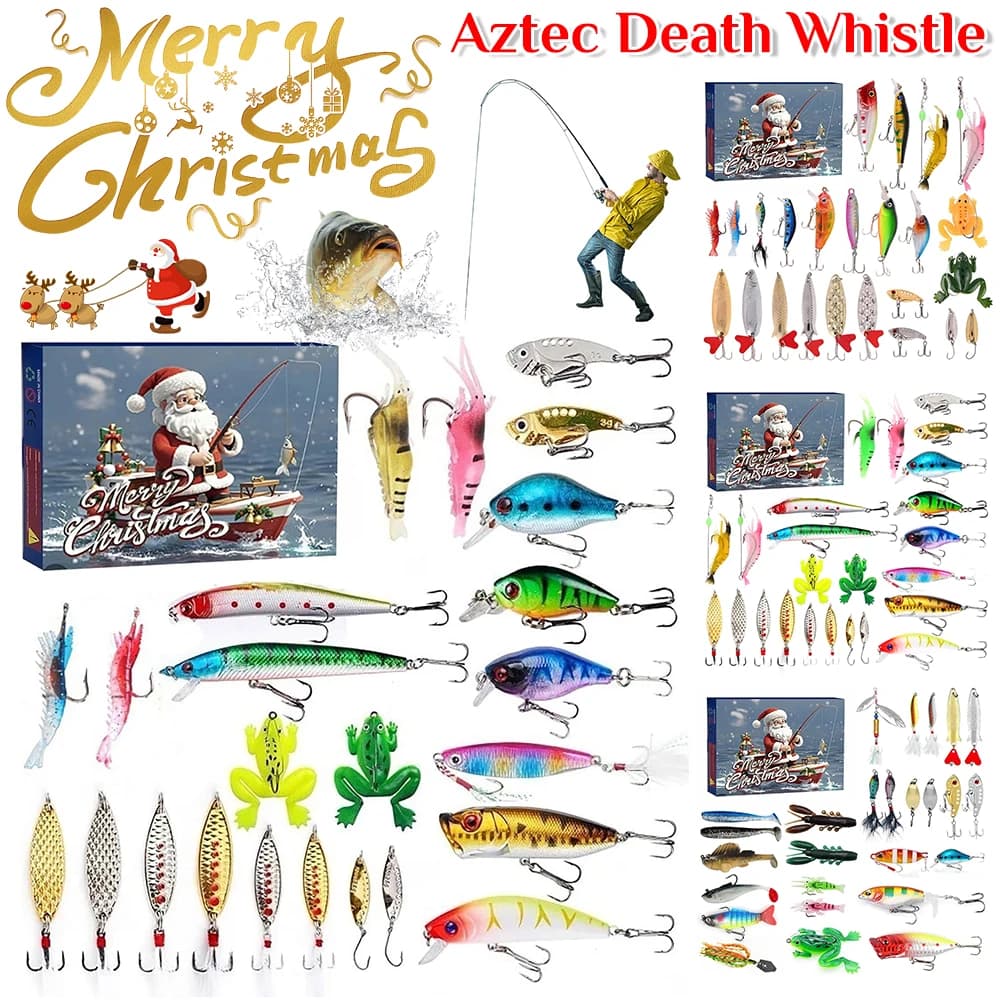 24 giorni di attrezzatura da pesca Calendario dell'Avvento Esche da pesca Confezione regalo 2024 Calendario per il conto alla rovescia di Natale Regali per esche per pesci per uomini adulti