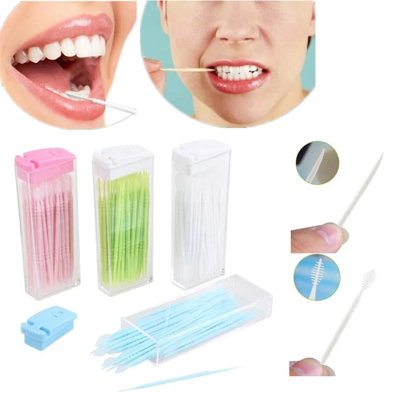 Strumento 2 in 1 multifunzione brevettato per l'igiene orale dentale, stuzzicadenti in plastica, prodotti per lo sbiancamento dei denti.