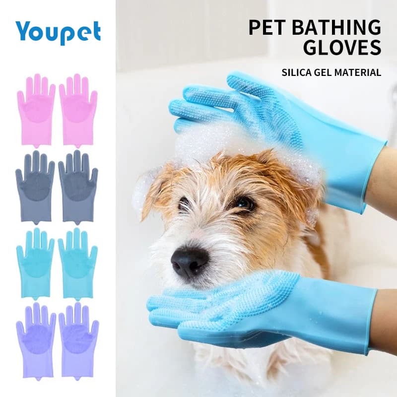 Guanti da bagno per toelettatura animali domestici, shampoo da bagno per cani e gatti, massaggio, pulizia, spugna, guanto per depilazione in silicone