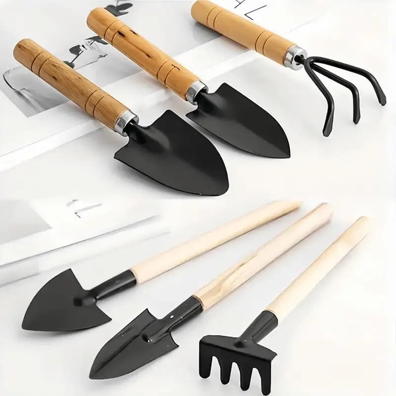 Set di Attrezzi da Giardinaggio in Metallo, Kit Miniatura con Vanga e Rastrello per Piantare e Innestare