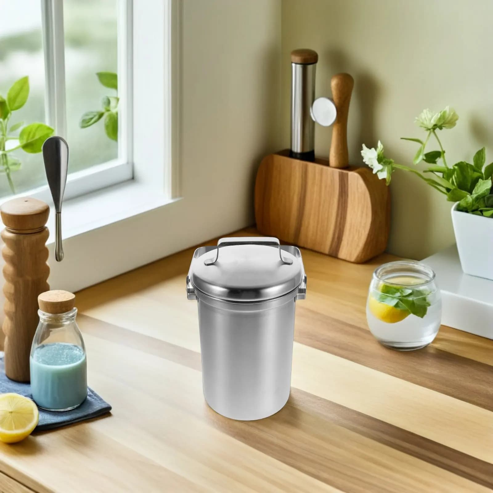 Contenitore per Compostaggio in Acciaio Inox da 3L, Bidone per Rifiuti Alimentari da Cucina per Uso Interno