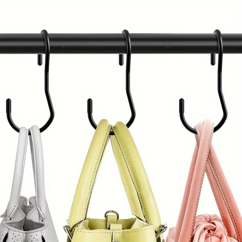 4 hooks for braided bags, durable S hooks, bags hooks, space saving organizer, rod hooks for hanging clothes, bags