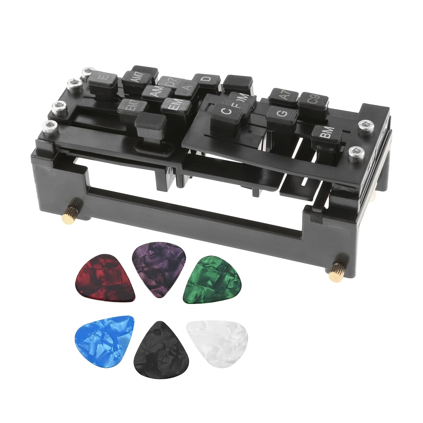 Guitar Chord Presser Dual-Chord Practice Tool for 38" & 41" Acoustic Guitar Not for Classical Guitars or Ukuleles with 6 Picks