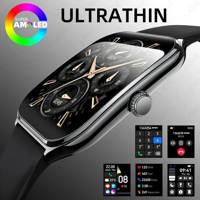 LIGE 2026 Nuovo Smartwatch Ultra-sottile per Uomo e Donna, Display AMOLED HD da 1,96 Pollici, Visualizzazione Continua dell'Ora, Chiamate BT, Compatibile con Android e iOS