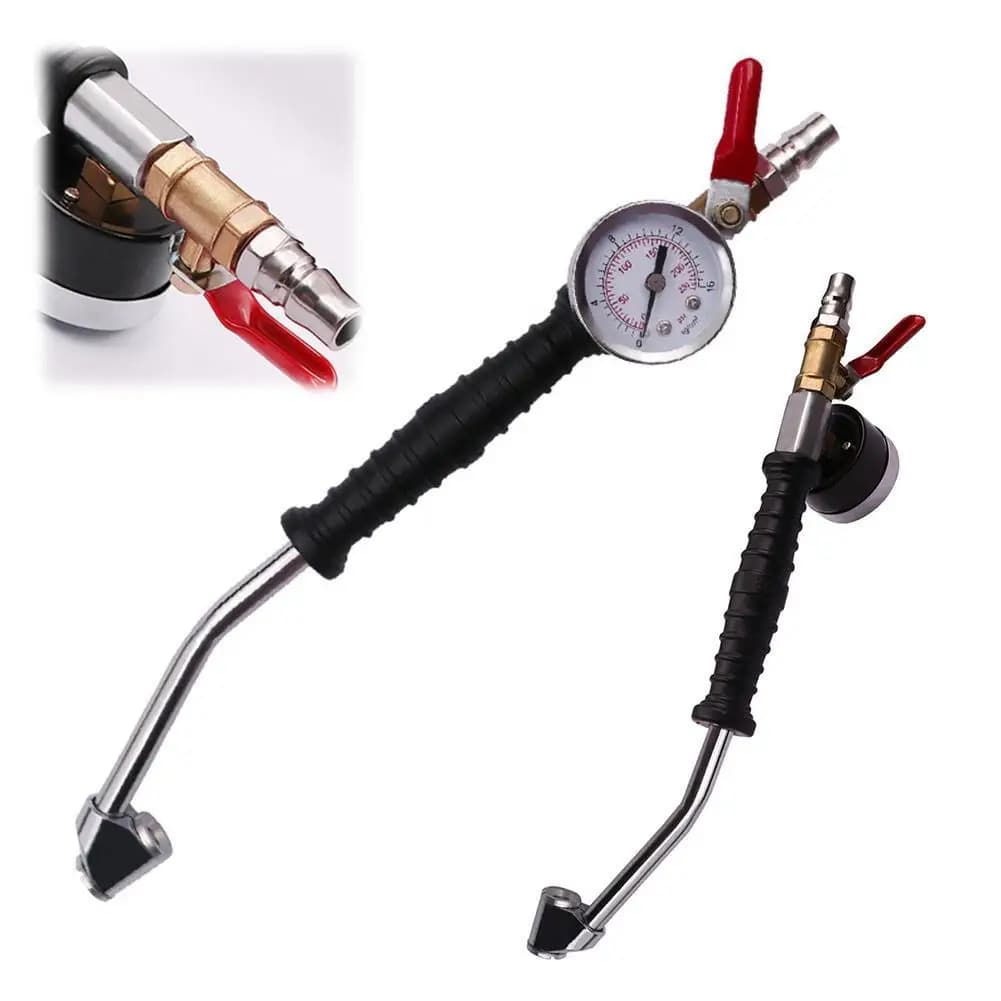 Asta universale per gonfiaggio pneumatici con manometro 0-220PSI/15Bar per auto, camion, bici, strumento per la riparazione e il gonfiaggio dei pneumatici, attrezzi per la riparazione auto