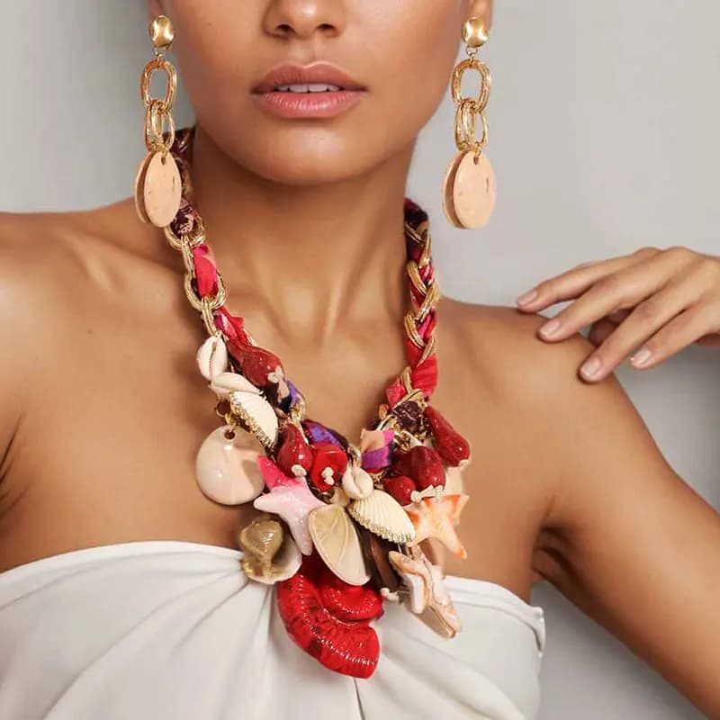 Statement Vintage Necklace with Stars&Conch for Women Girl Trendy Vintage Wedding Party Jewelry