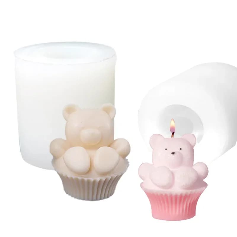 Stampo in Silicone a Forma di Orsetto per Cupcake, Cioccolato, Ghiaccio, Candele Aromatiche, Gesso, Resina - Forniture per Creazione Candele Fai da Te (1 Pezzo)