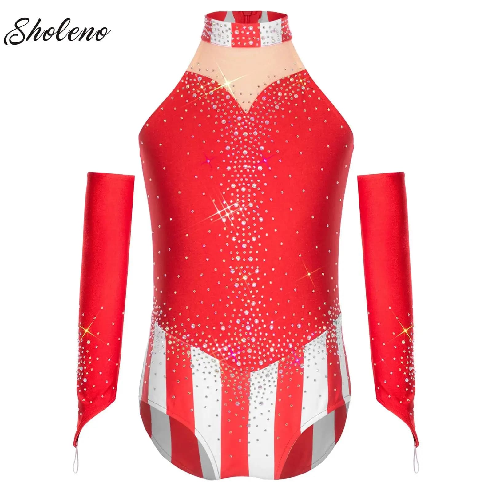 Maglia da ginnastica per bambina, strass a righe, costume da performance di danza jazz latina, body senza maniche, body da ballo