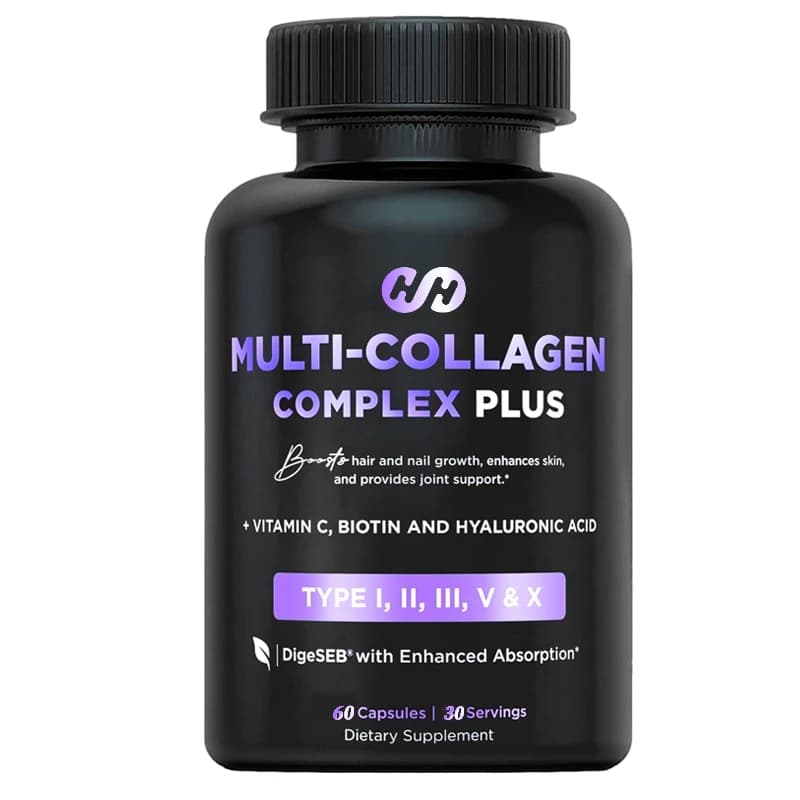 60 Capsule di Multi Collagene con Biotina, Acido Ialuronico e Vitamina C, Integratore per la Crescita dei Capelli e il Complesso di Bellezza per Pelle e Unghie