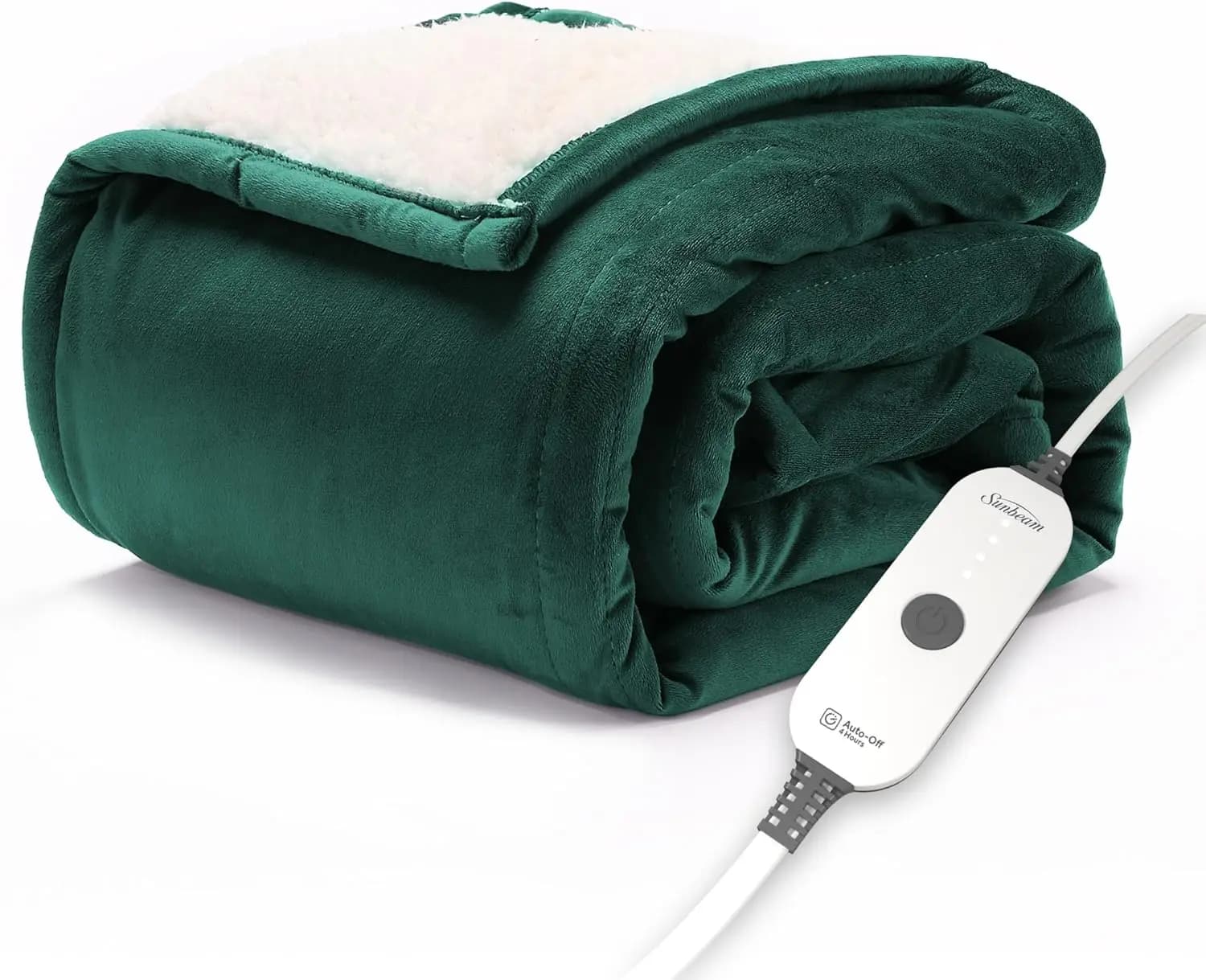 Coperta riscaldata elettrica con 4 impostazioni di calore, spegnimento automatico, riscaldamento rapido, materiale morbido Sherpa in verde botanico, 50x60 pollici