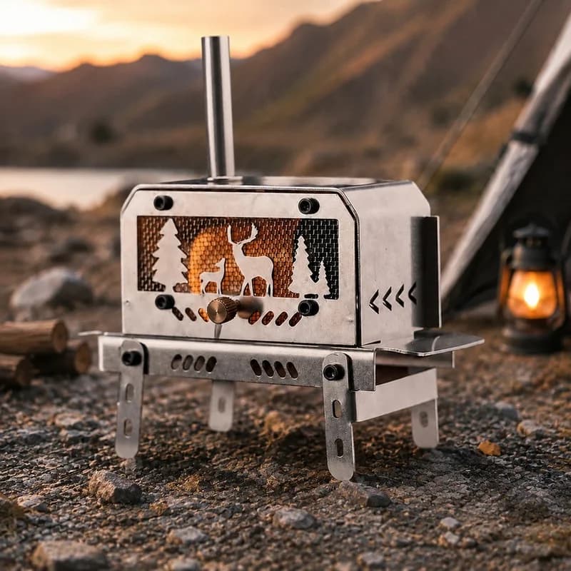 Compact Outdoor Charcoal Grill Made of Stainless Steel, Featuring Chimney and Scent Diffuser for Camping and Fishing Adventures