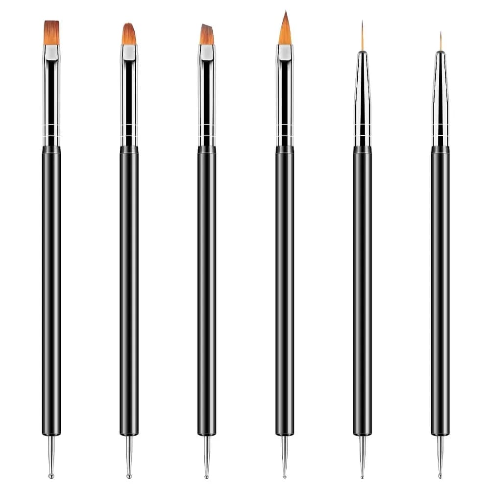 Double Ended Nail Art Dotting Tools 6PCS Kit with Liner Brush Design Pen for Gel Polish Drawing Painting Small Detail Nail Brushes Set
