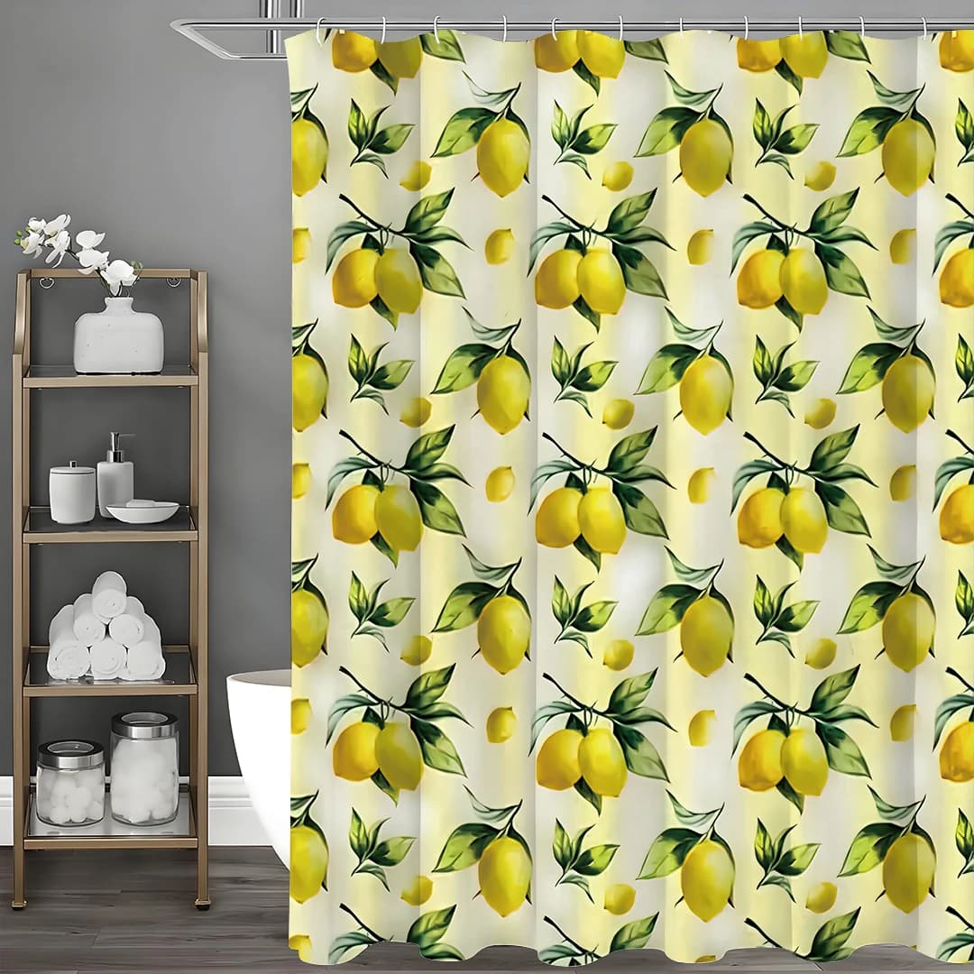 Tenda da doccia gialla limone, tenda da doccia decorativa per bagno, tenda da doccia impermeabile con ganci