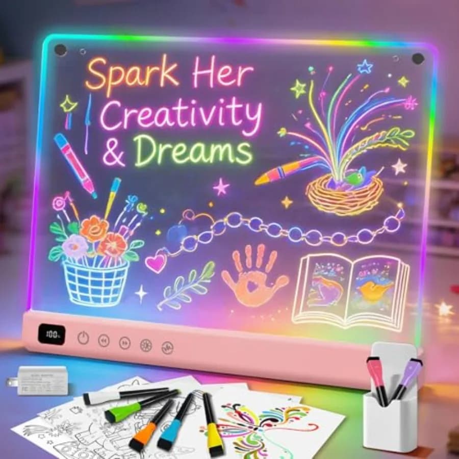 Tavola da disegno a LED con 13 effetti luminosi, 16 pollici, ricaricabile, lavagna luminosa a LED con colori neon, tablet da disegno illuminato.