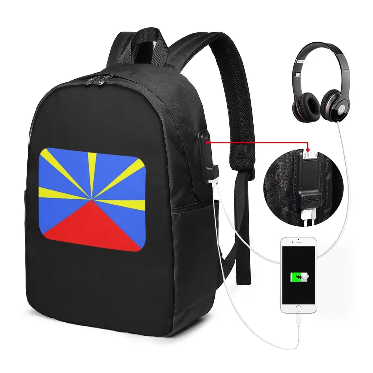 974 Zaino con bandiera dell'Isola di Reunion, borsa da viaggio per notebook, borsa per computer, borsa da scuola per studenti universitari, borse a tracolla per laptop per uomo e donna