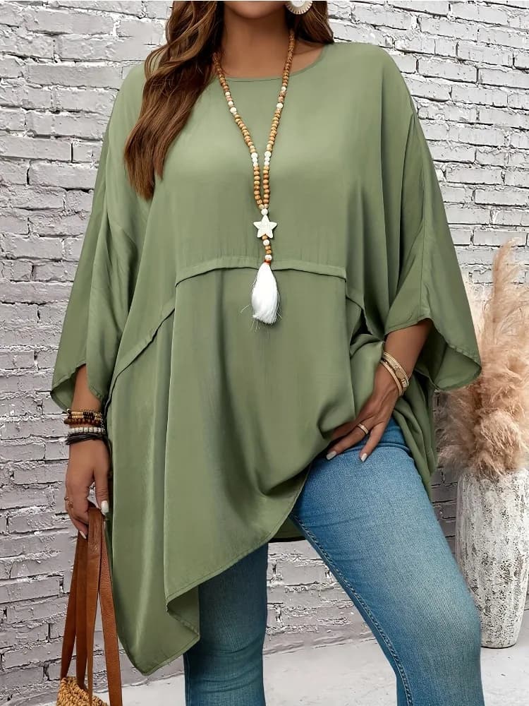Plus Size Womens Casual Batwing Sleeve Loose Solid Color Crew Neck T Shirt Top Summer Autumn Comfortable Blouse