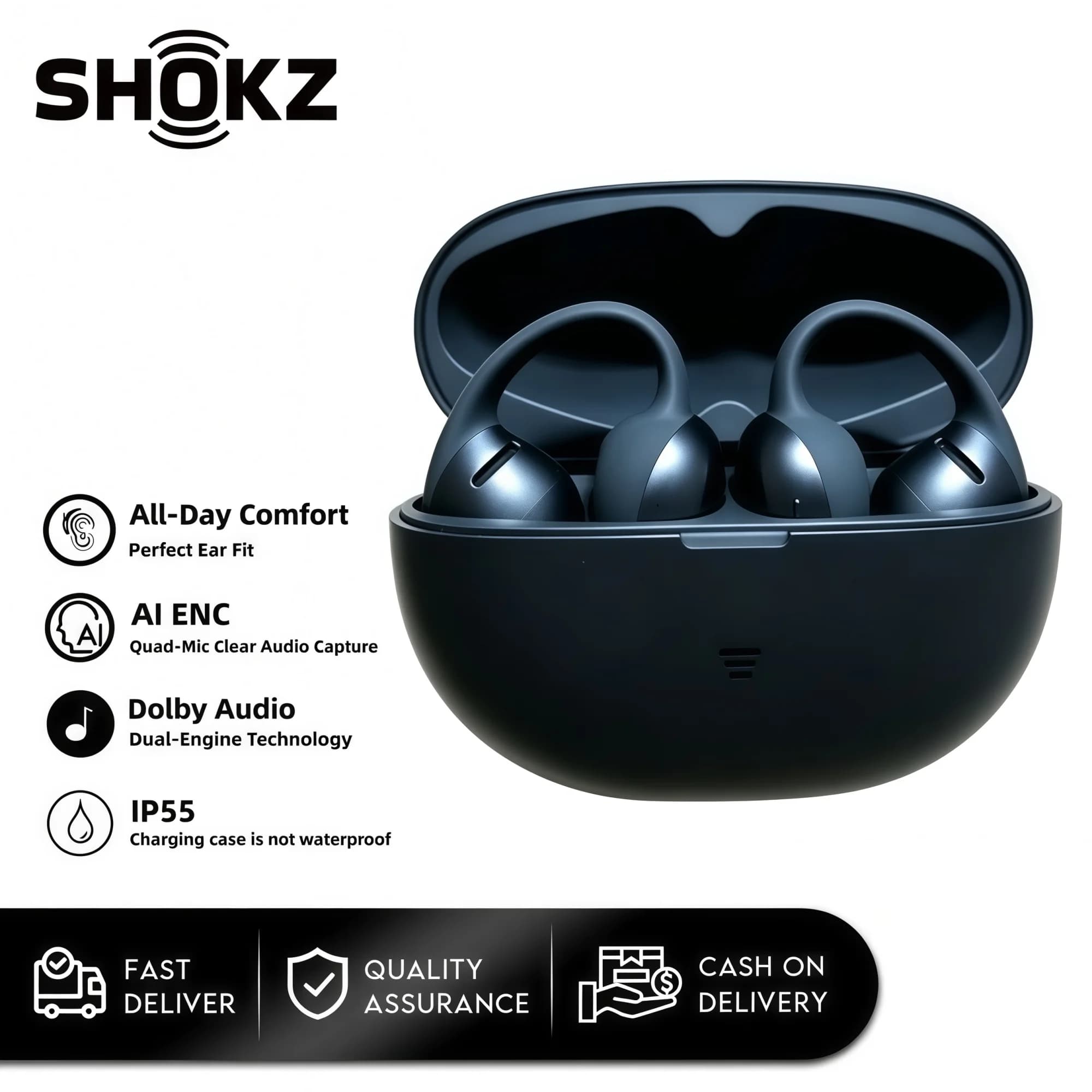 SHOKZ E210 OpenDots Air Wireless Earphones IP55 Waterproof Sweatproof Headsets Running Fitness Ear-Clip Headphones with Mic