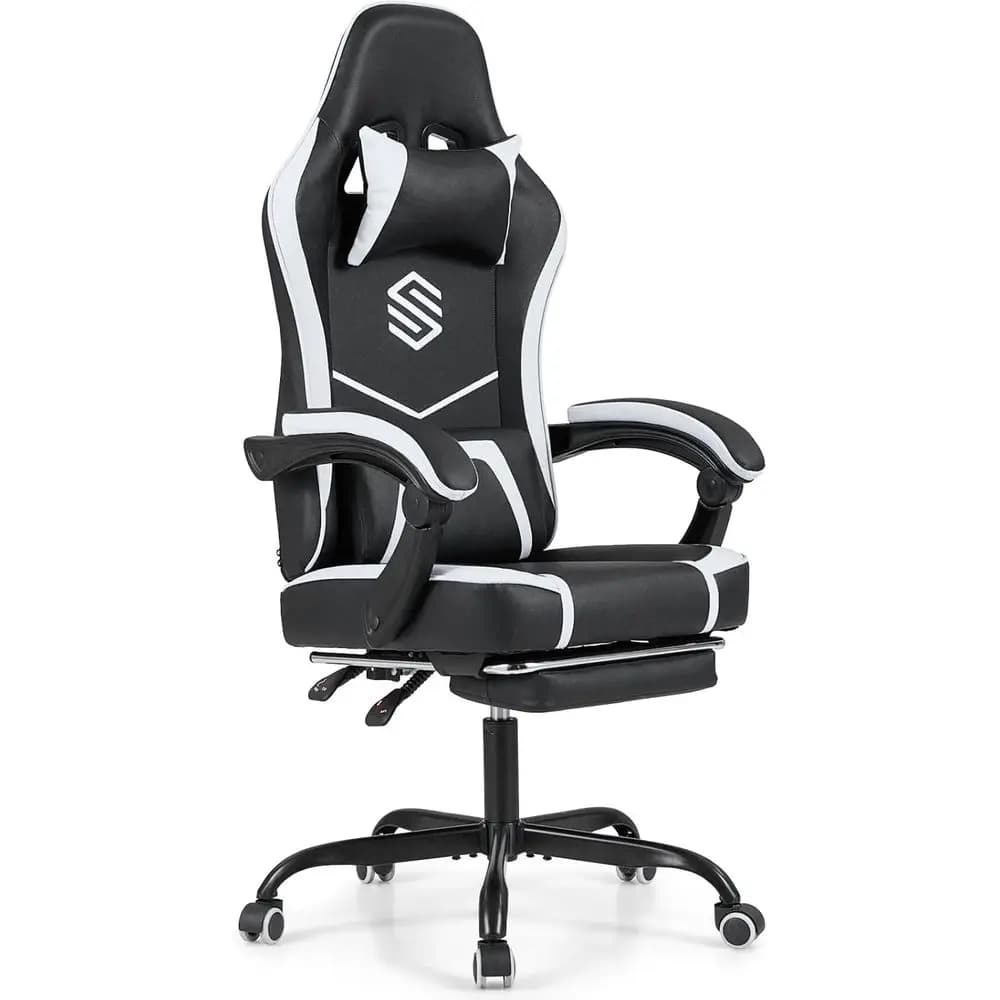 Sedia da Gaming Ergonomica con Poggiapiedi, Supporto Lombare, Braccioli Regolabili, Poggiatesta Rimovibile, Altezza e Schienale Regolabili per Casa e Ufficio