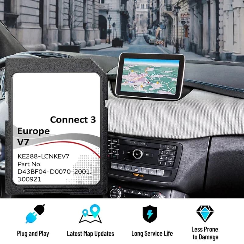 Connect3 V7 Sat Nav 16GB SD Memory Card Navigation for Nissan Juke Qashqai X-Trail Note Leaf Vehicle Update Europe 2022 Map GPS
