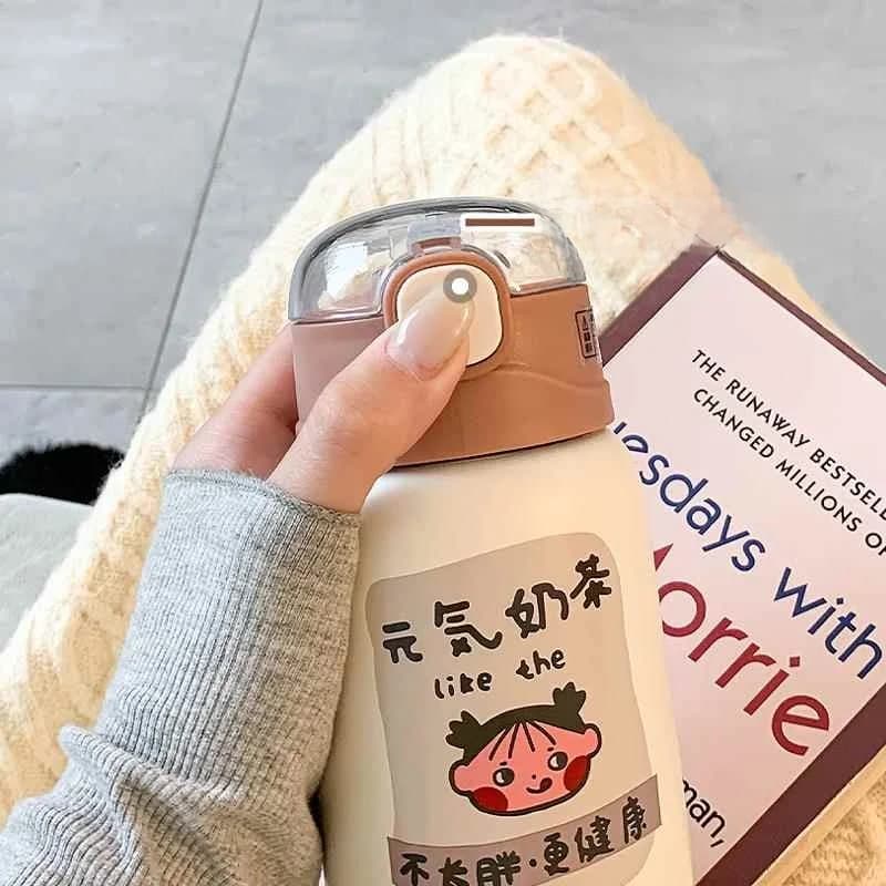 Borraccia Termica Portatile con Coperchio a Cannuccia, Simpatica Tazza Piccola da Ufficio per Donne, Stile Coreano, a Forma di Proiettile, Universale, 350ml, in PC Opaco