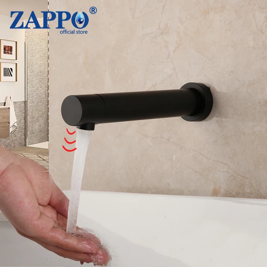 ZAPPO Rubinetto da bagno nero opaco Rubinetti con sensore per montaggio a parete Sensore tattile automatico a mani libere Miscelatore per lavabo da bagno