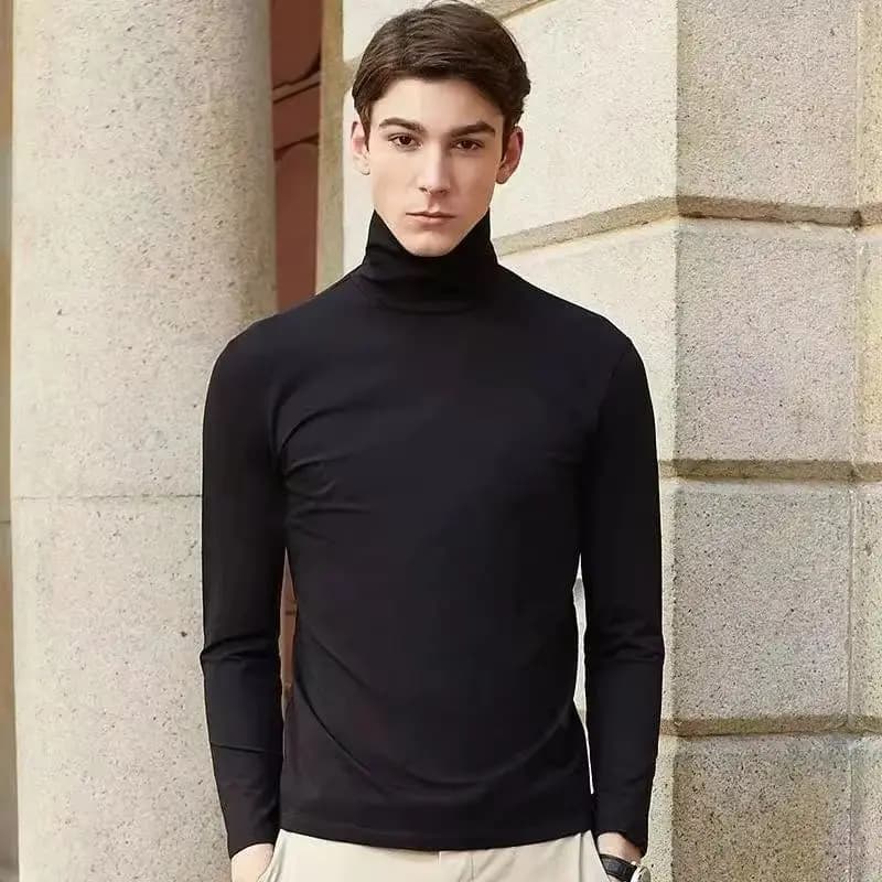 T-shirt dolcevita casual da uomo di lusso T-shirt autunno e inverno Colletto sottile Manica intera Canottiera intima Abbigliamento da golf T-shirt da uomo