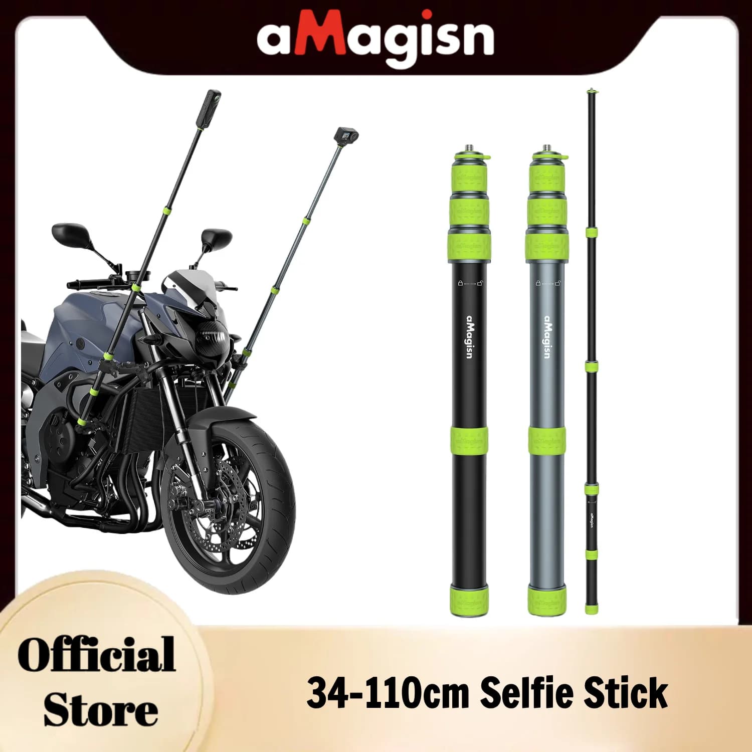 Professional Selfie Auction for Moto aMagisn 34-110cm, Metal Pole with 1/4 Thread, Convertible for GoPro / DJI / Insta360