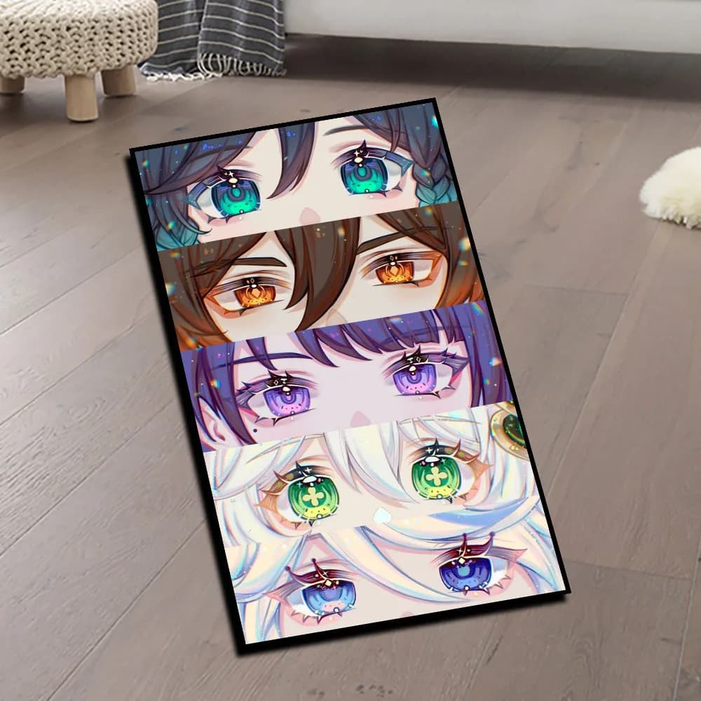 Tappeto per gli occhi con personaggi degli animi vibranti, facile da pulire, pile ultra peluche, supporto antiscivolo, tappetino morbido per l'arredamento della camera da letto, regalo Otaku