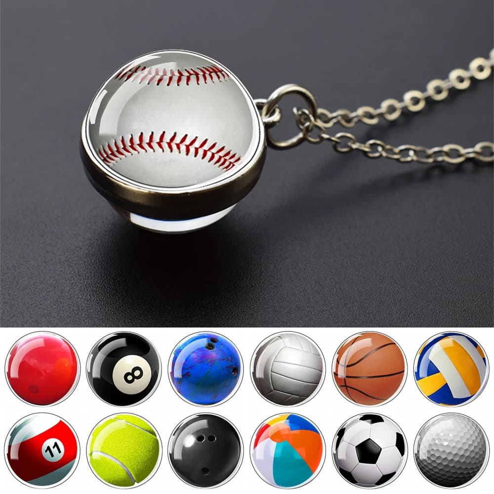 Football Necklace Basketball Baseball Volleyball Tennis Rugby Softball Necklace with glass pendant for men Sports jewelry