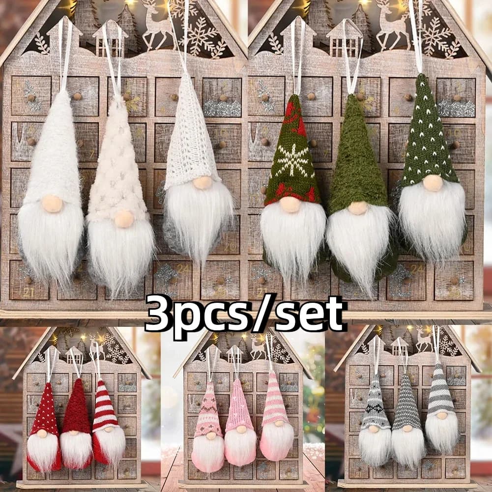 3 pezzi gnomi di Natale peluche bambola di Babbo Natale tessuto lavorato a maglia albero di Natale ornamenti appesi Gonk elfo nano decorazione regali di Capodanno